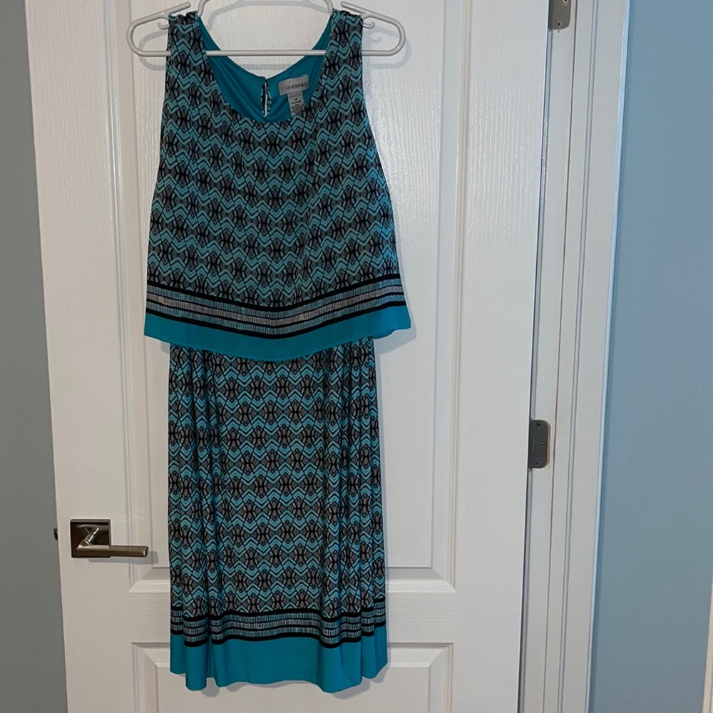 Beautiful teal and black pattern summer tank dress